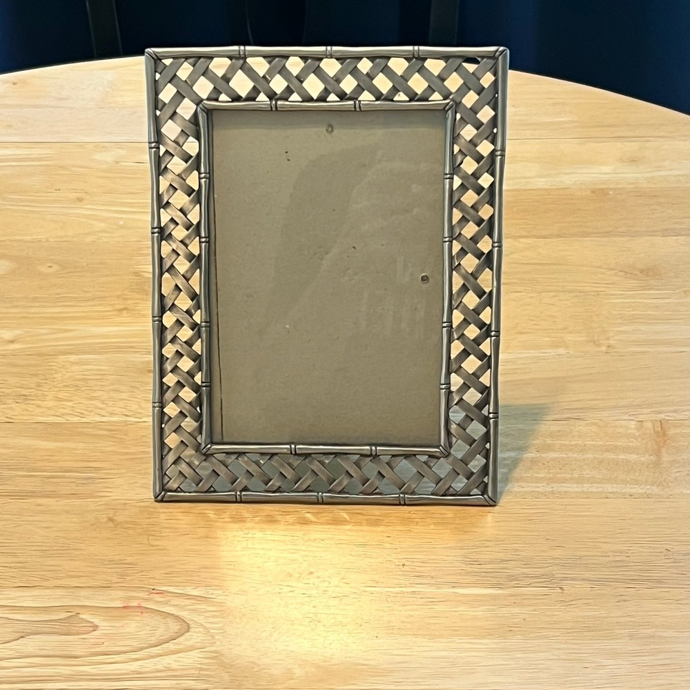 Vtg Sixtrees Pewter Lattice Weave Bamboo Edge 5x7 Metal Picture Frame Silver